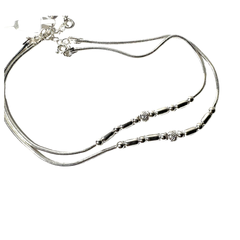 MASHHA 925 Silver Dual Layer Beaded Anklet (Pair)