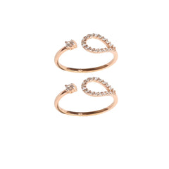 Rose gold open heart-shaped ring with small diamonds on a white background