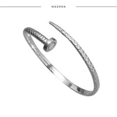 Men's Textured Nail Bangle – Silver Finish Mashha