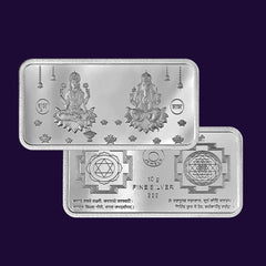 Mashha 10g Fine Silver 999 Lakshmi–Ganesha Bar (Shubh Labh Edition)