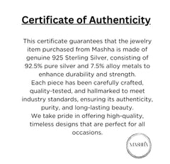 Certificate of Authenticity for jewelry made from 925 Sterling Silver by Mashha.