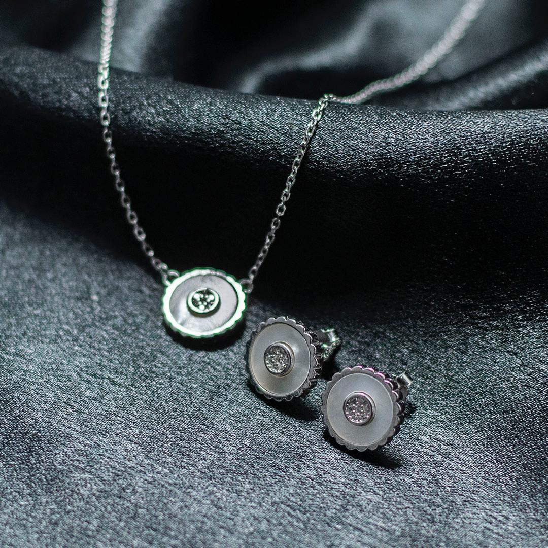 Mashha 925 Silver Rhodium Plated Luna Bloom Set Mashha