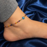 Evil Eye Rainbow Bead Silver Anklet Mashha