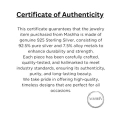 Certificate of Authenticity for 925 Sterling Silver jewelry.