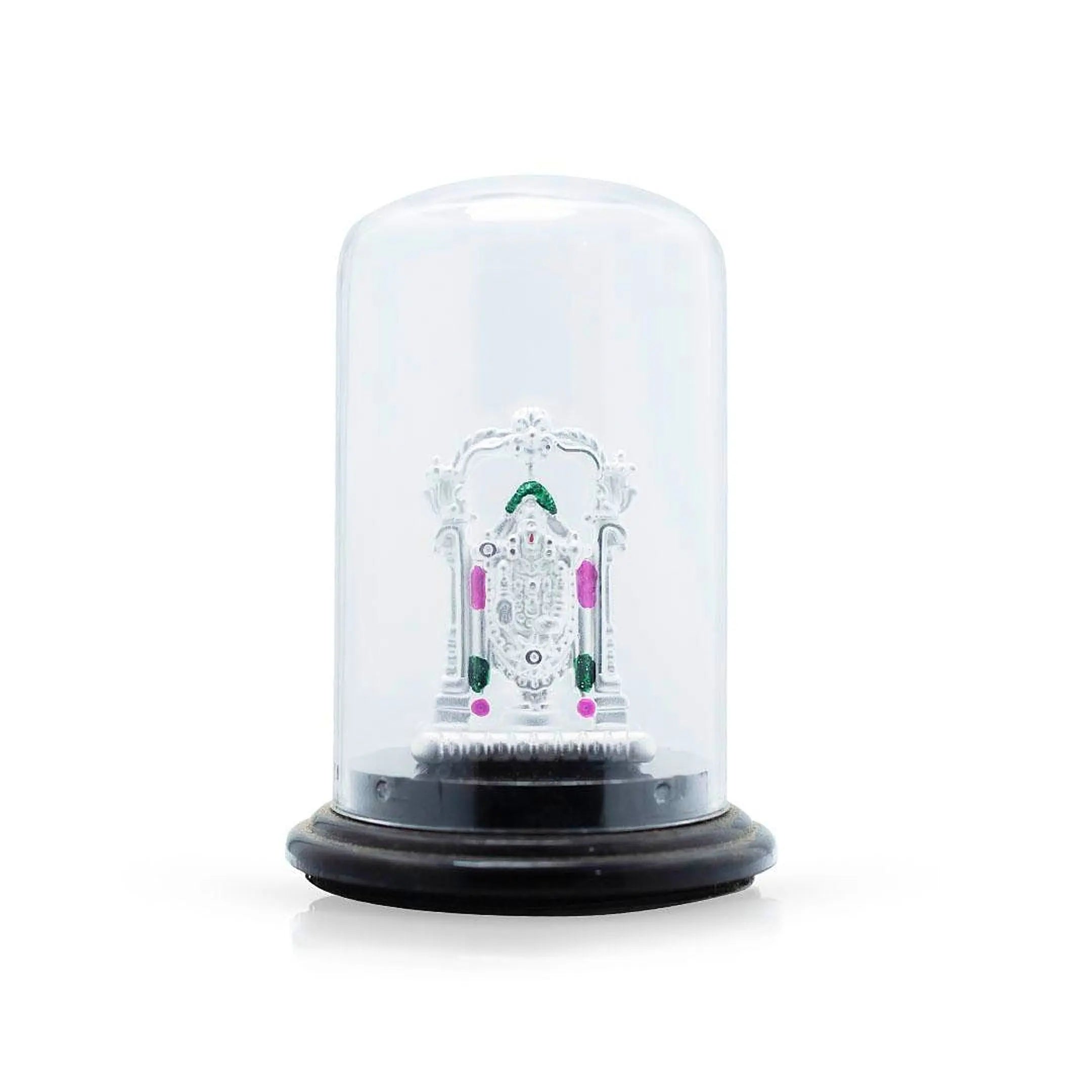 Decorative item with a clear dome and black base on a white background