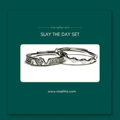 Mashha 925 silver rhodium plated Slay The Day Set of 2 rings Mashha