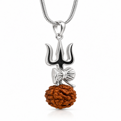 Mashha 925 silver trishul pendant with damru and rudraksha bead