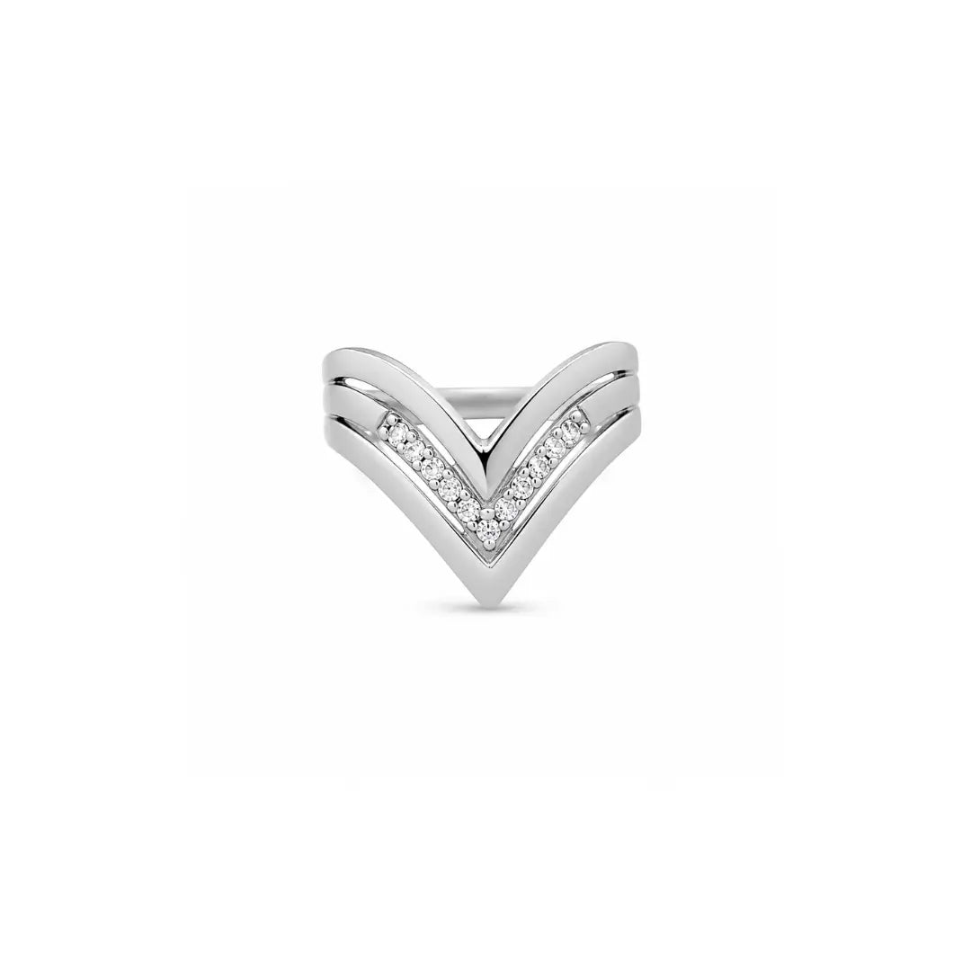 Mashha 925 Silver Rhodium Plated V-Shaped Statement Ring Mashha