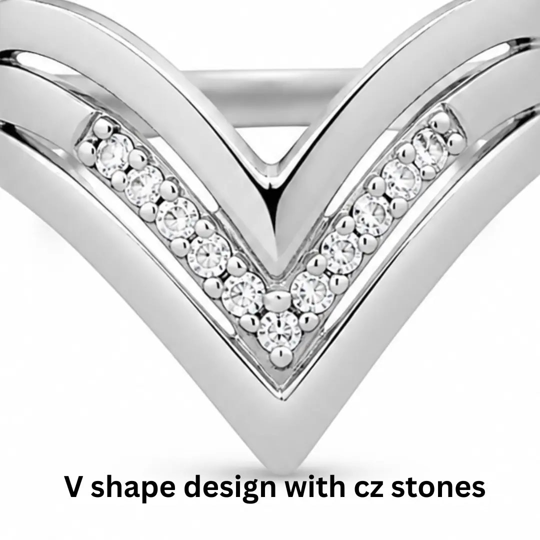 Mashha 925 Silver Rhodium Plated V-Shaped Statement Ring Mashha