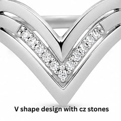 Mashha 925 Silver Rhodium Plated V-Shaped Statement Ring Mashha