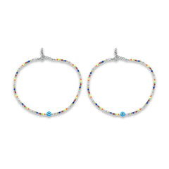 Evil Eye Rainbow Bead Silver Anklet