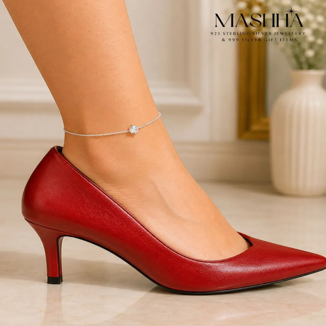 Mashha 925 Silver Elegant Solitaire Anklet Mashha