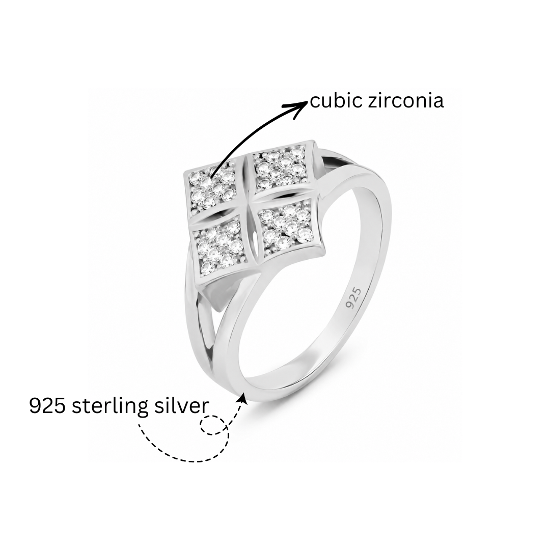 Geometric Sparkle Sterling Silver Ring Mashha