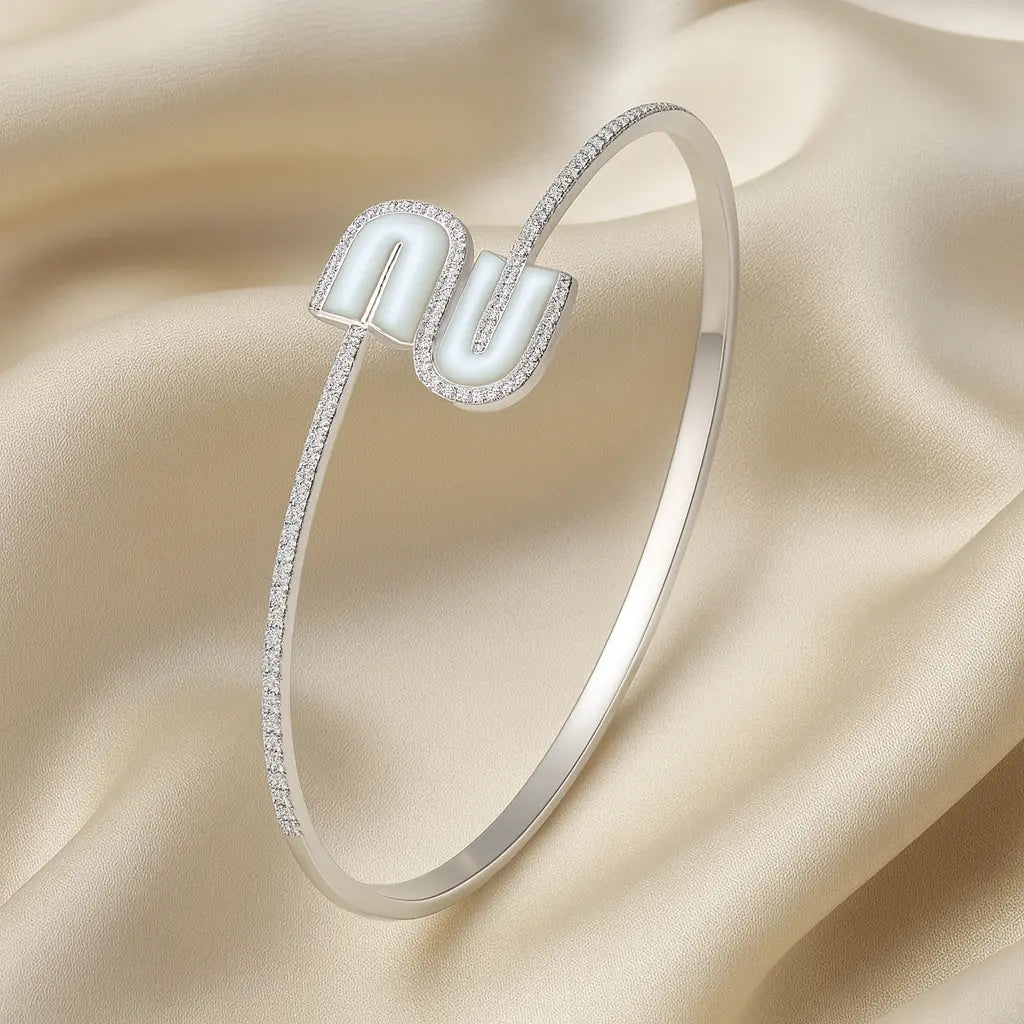 Mashha 925 Silver Lustre U-Curve Silver Bangle Mashha