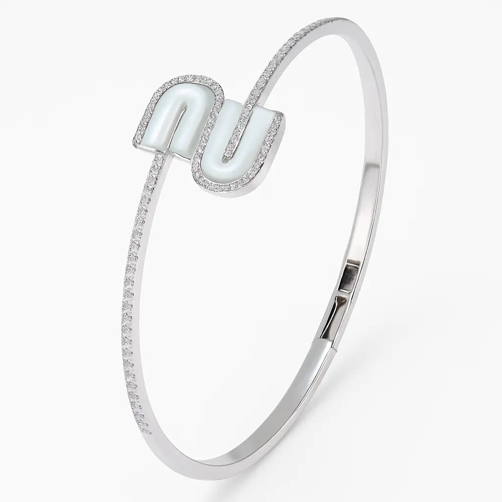 Mashha 925 Silver Lustre U-Curve Silver Bangle Mashha