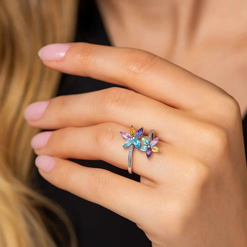Mashha 925 Silver Aurora Blossom Ring (Size-14) Mashha