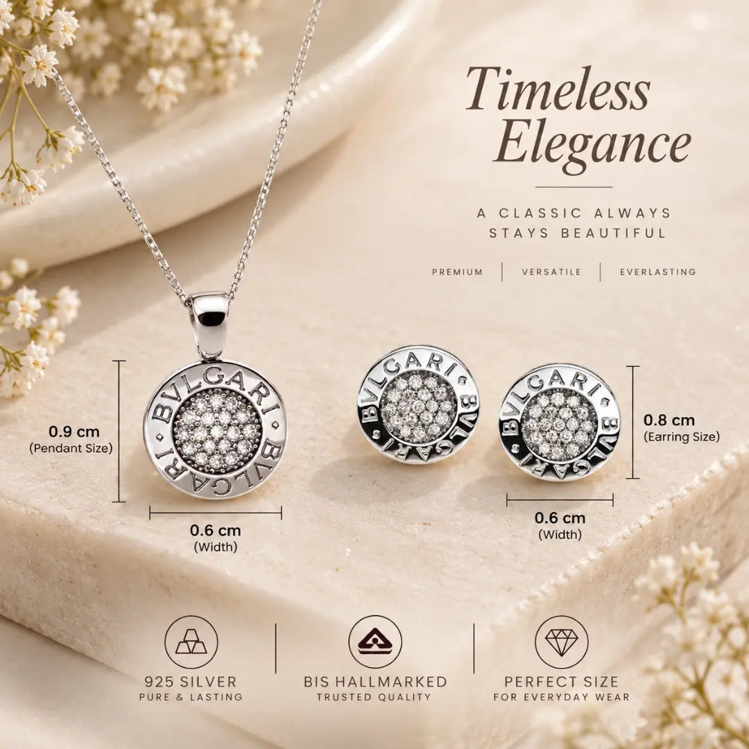 Mashha 925 Silver BVLGARI Inspired Chain Pendant & Earrings Mashha