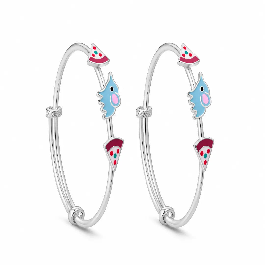 Mashha 925 Silver Baby Kada – Elephant & Pizza Edition Mashha