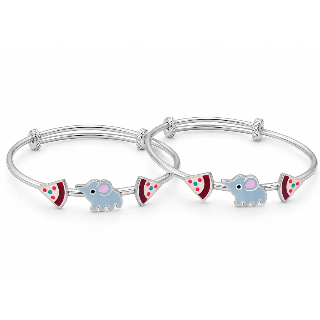 Mashha 925 Silver Baby Kada – Elephant & Pizza Edition Mashha