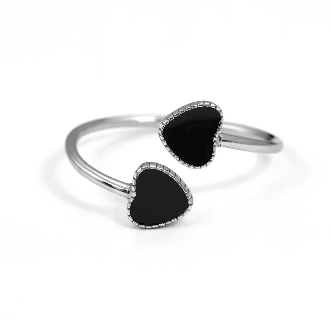 Black Heart 925 Silver Adjustable Ring Mashha