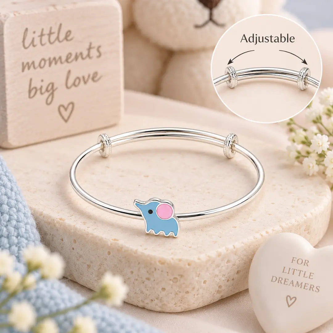 Mashha 925 Silver Blue Elephant Baby Bangles Mashha