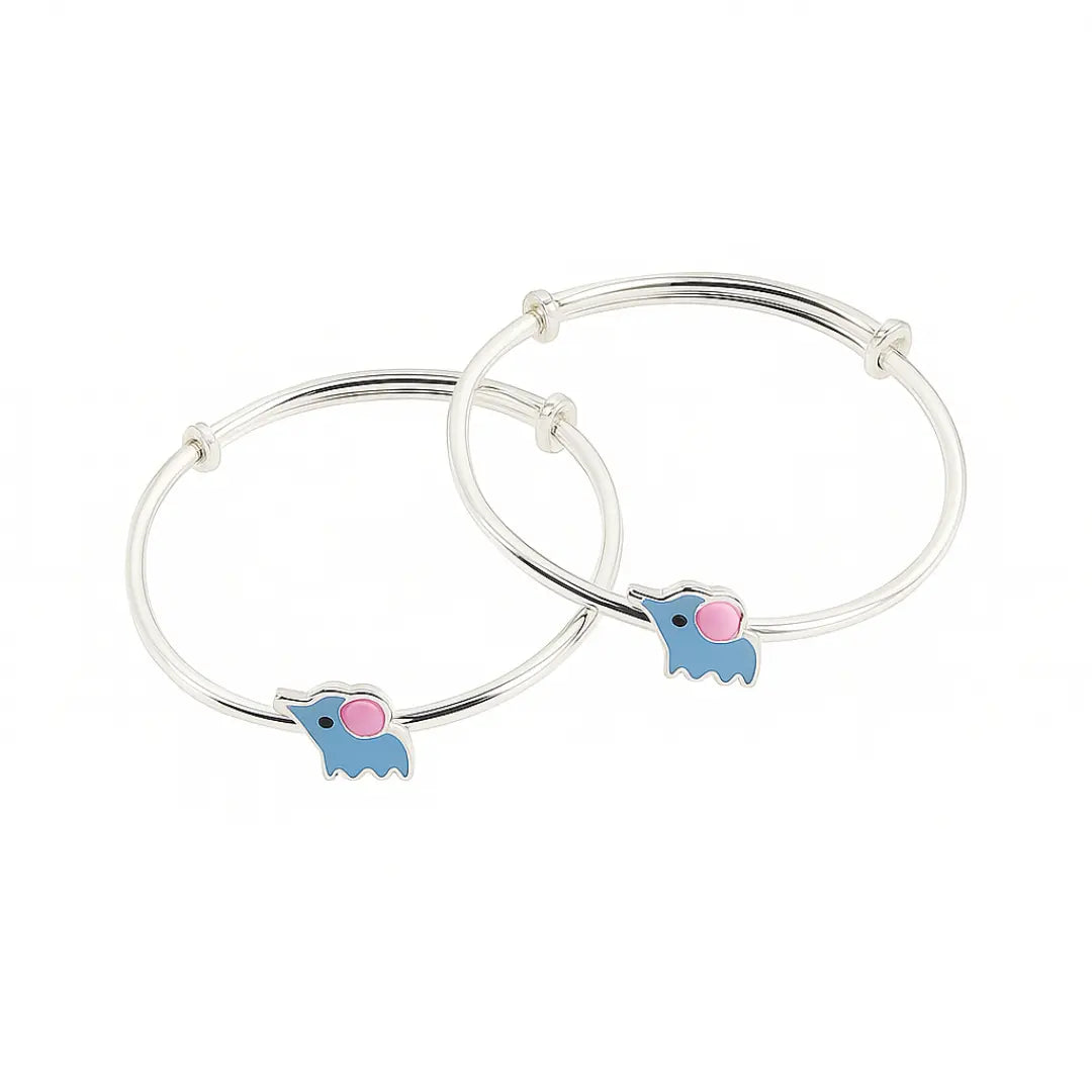 Mashha 925 Silver Blue Elephant Baby Bangles Mashha