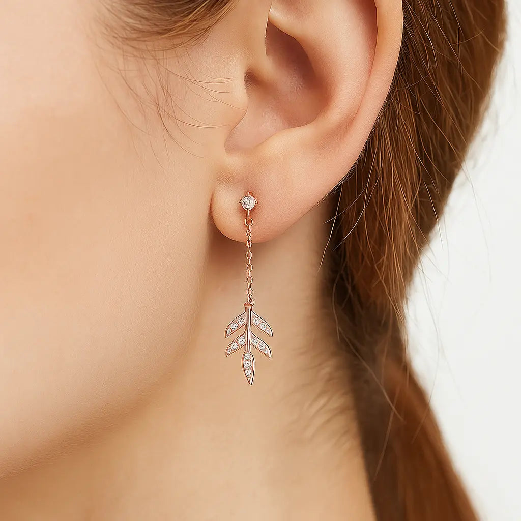 Mashha 925 Silver Blush Leaf Earrings Mashha