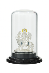 Silver Durga Idol in Glass Dome
