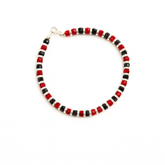 Crimson Noir Beaded Silver Bracelet