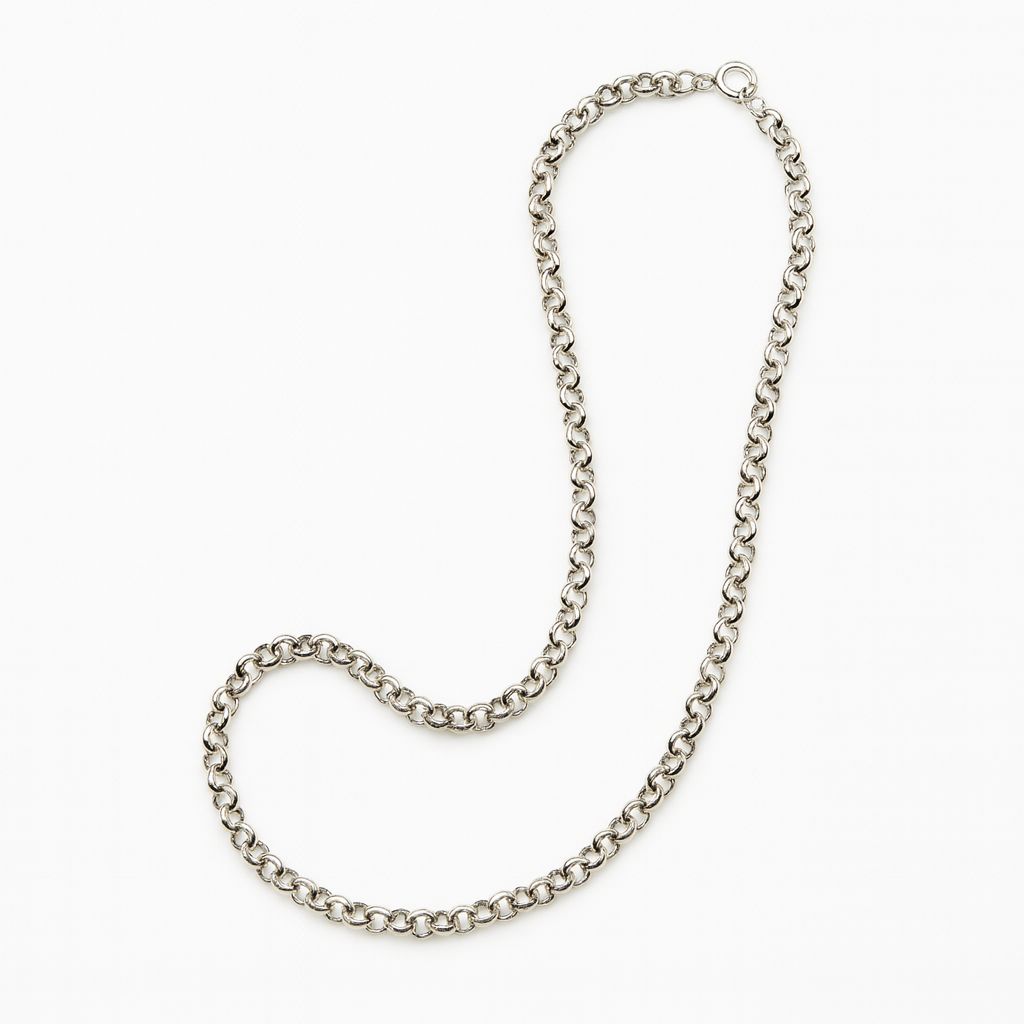 Silver chain necklace on a white background