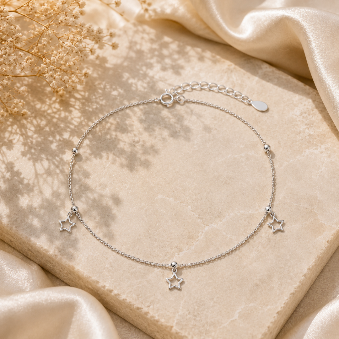Mashha 925 Silver Rhodium Plated Celeste Star Anklet Mashha