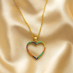 Mashha 925 Silver Rainbow Heart Pendant Necklace