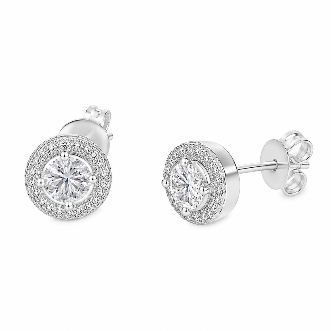 Mashha 925 Silver Rhodium Plated Seraphine Halo Stud Earrings Mashha