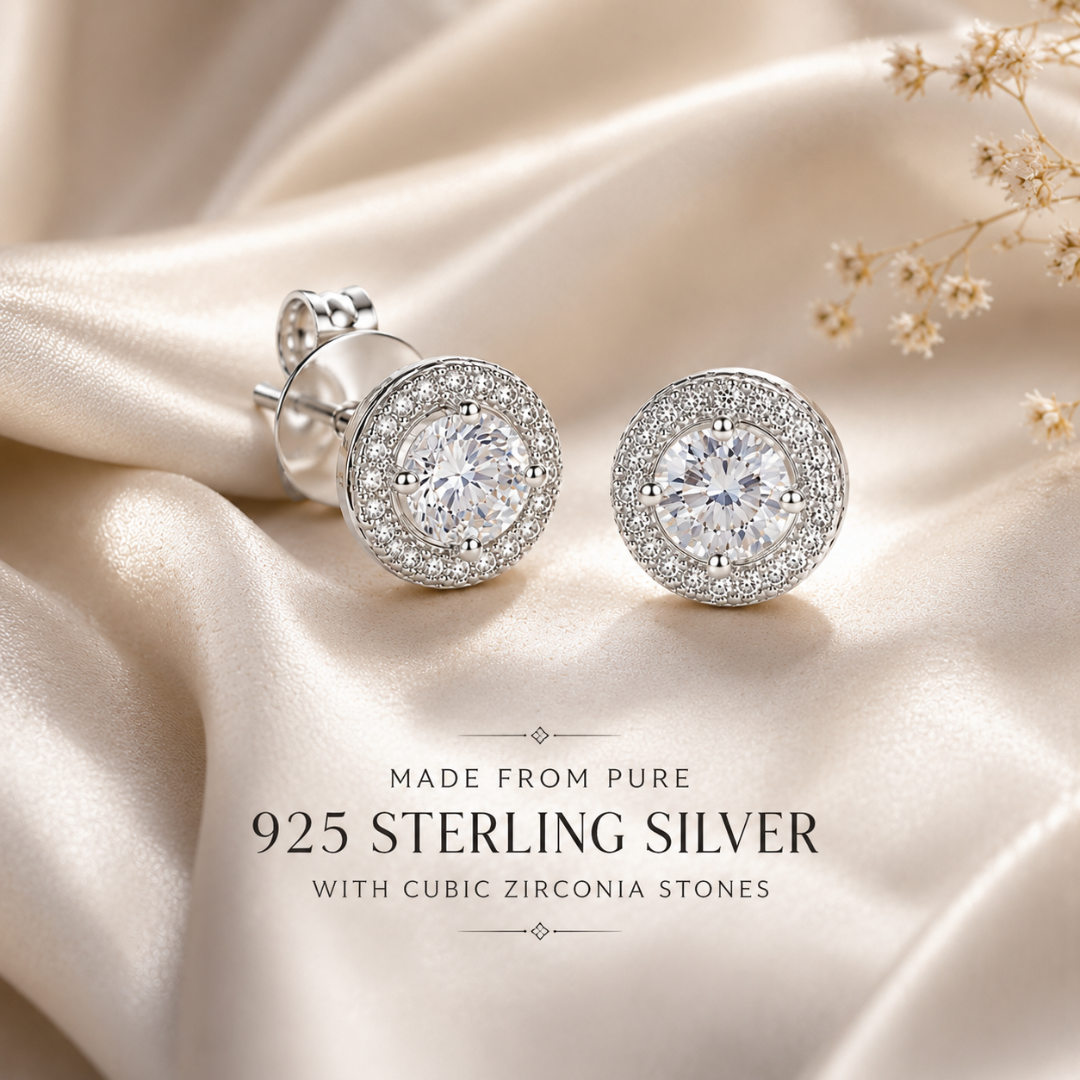 Mashha 925 Silver Rhodium Plated Seraphine Halo Stud Earrings Mashha