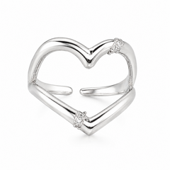 Mashha 925 Sterling Silver Open Heart Ring (Adjustable)