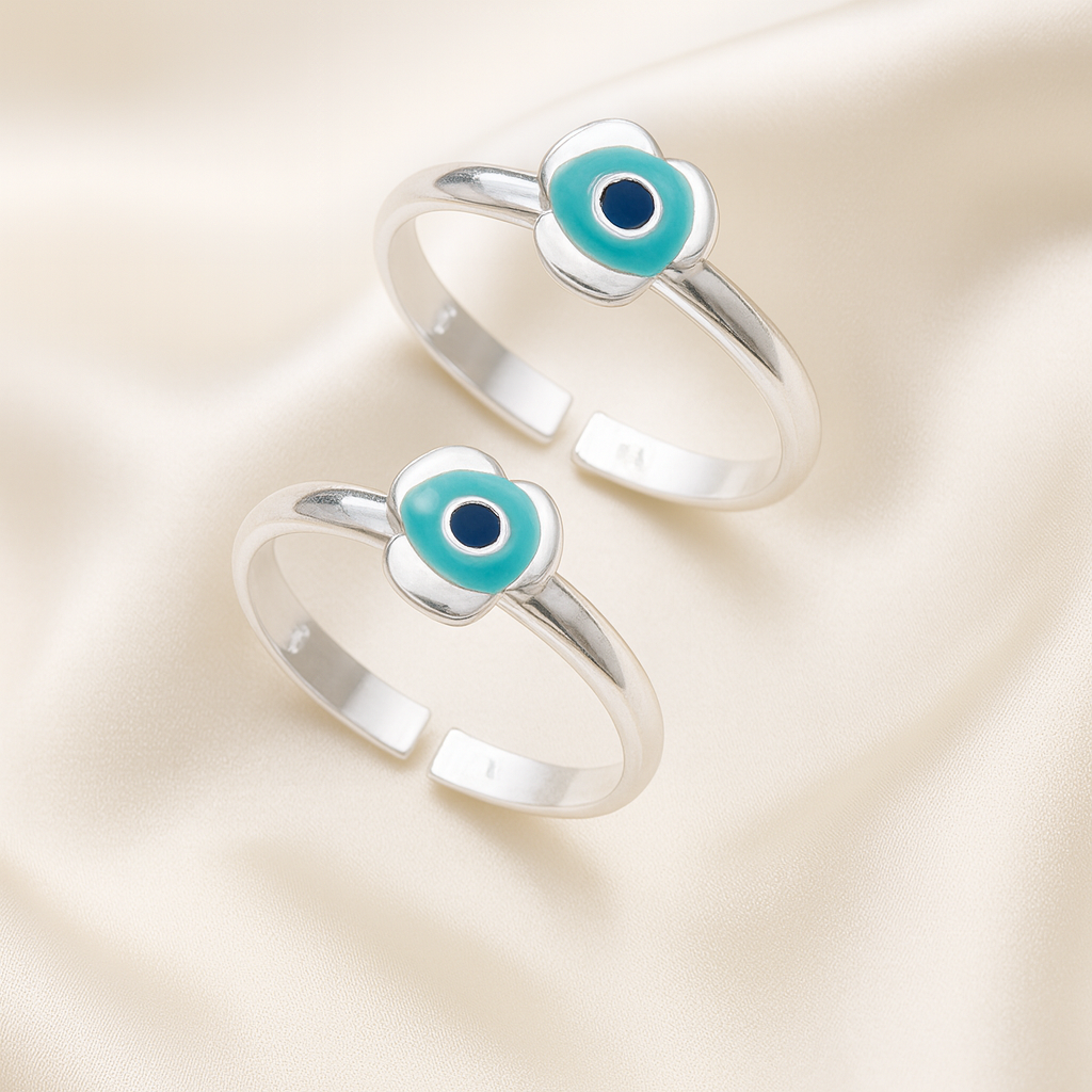 Mashha 925 Silver Aqua Aura Evil Eye Toe Rings Mashha