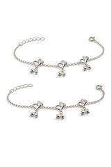 Heart Charm Silver Anklet Set for Babies