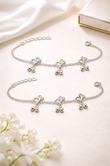 Heart Charm Silver Anklet Set for Babies