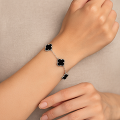 Mashha 925 Silver Black Clover Bracelet(five)