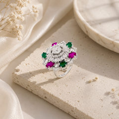 Mashha 925 Silver Regal Bloom Cocktail Ring Mashha