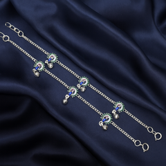 Peacock Charm Silver Anklet Set