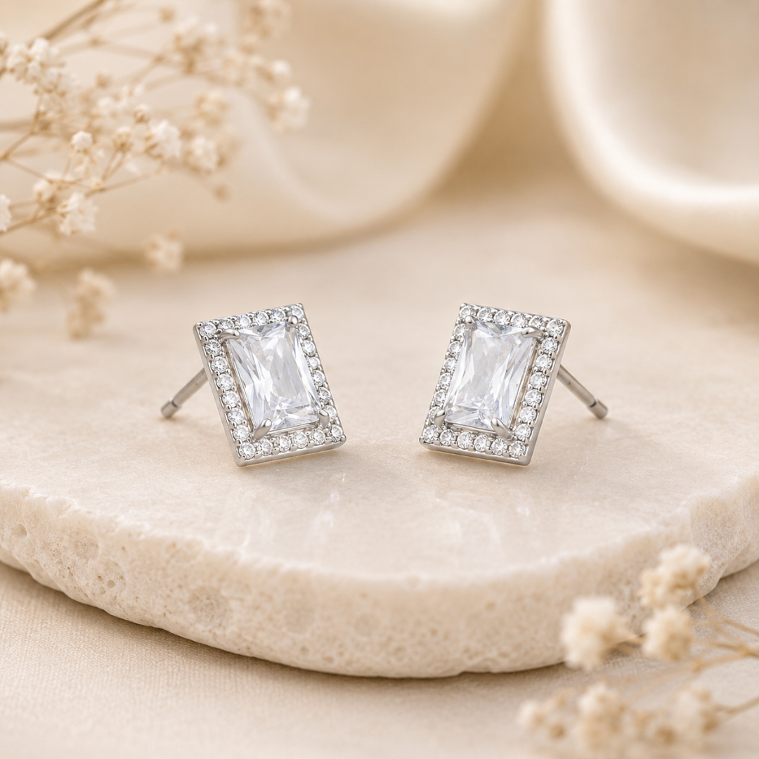 Mashha Regal Rekha Silver Stud Earrings Mashha