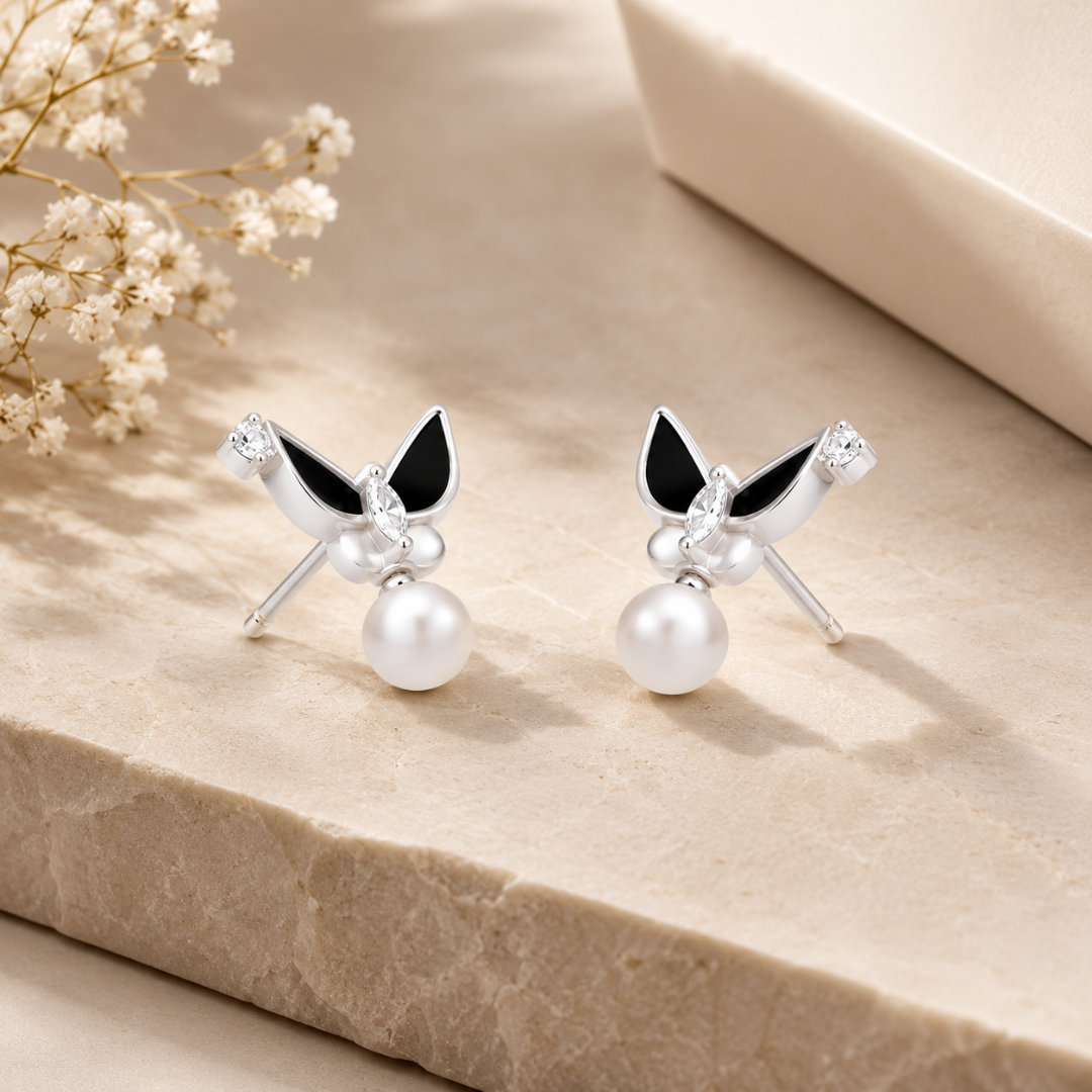 Mashha 925 Silver Midnight Titli Studs Mashha