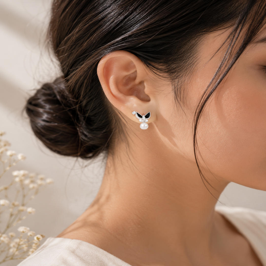 Mashha 925 Silver Midnight Titli Studs Mashha