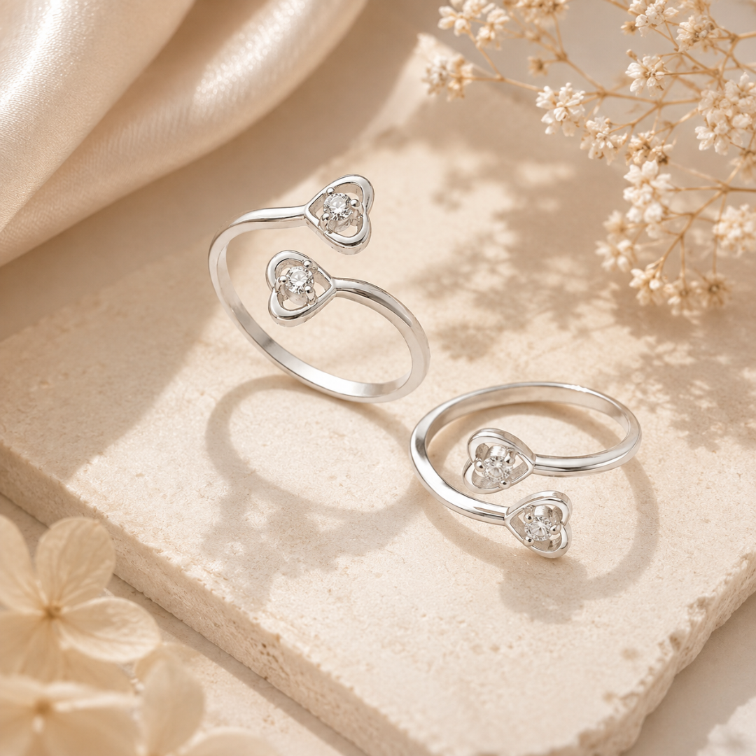 Mashha 925 Silver Heart Sparkle Toe Rings (Pair) Mashha
