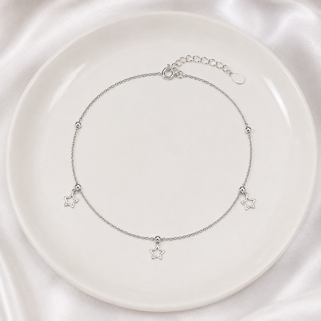 Mashha 925 Silver Rhodium Plated Celeste Star Anklet Mashha