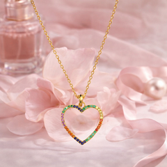 Mashha 925 Silver Rainbow Heart Pendant Necklace