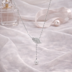 Silver Leaf & Pearl Drop Pendant