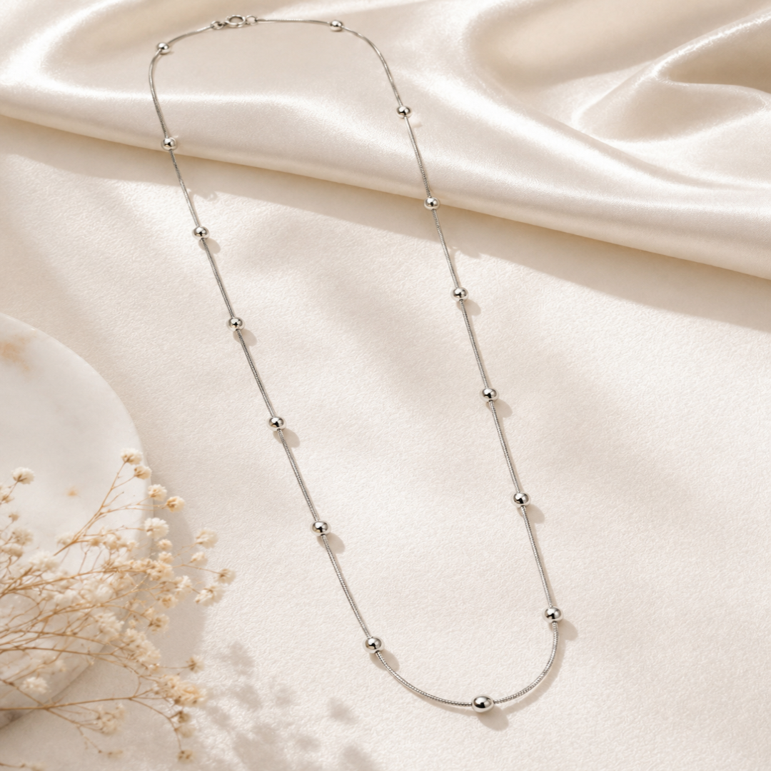Mashha 925 Sterling Silver Rhodium Plated Celeste Bead Chain Mashha