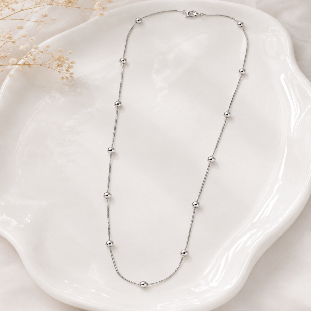 Mashha 925 Sterling Silver Rhodium Plated Celeste Bead Chain Mashha